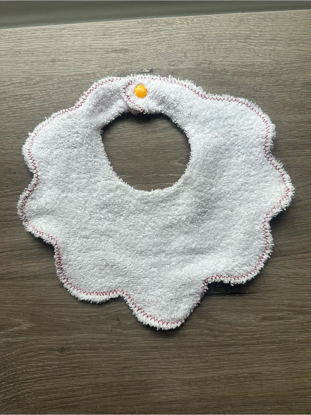 Pink Baby Scalloped Bib with Croissant & jam Print
